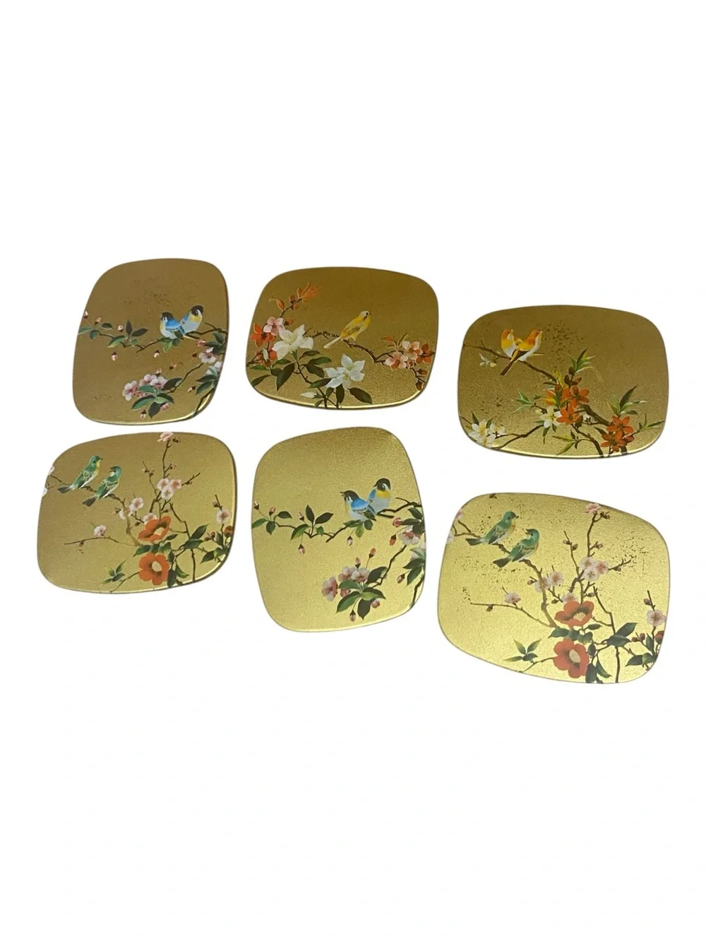 Elite Made In England Vintage Gold Cottage Core Bird Themed Gold Drink Coasters